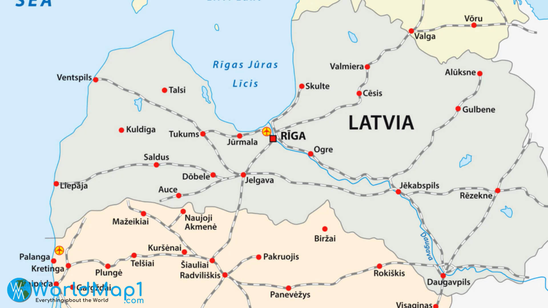Carte des chemins de fer de la Lettonie